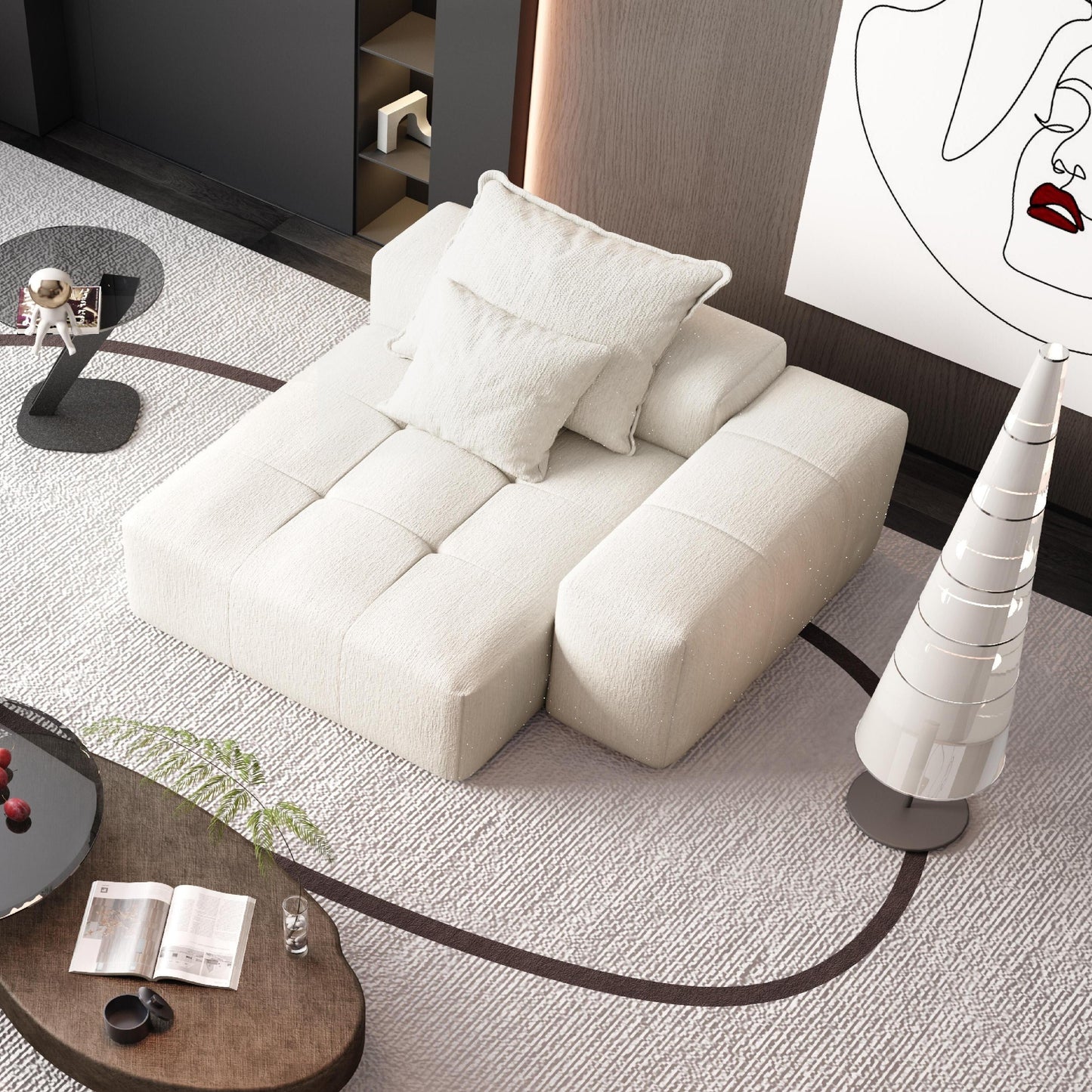 Canapé modulaire moderne surdimensionné en chenille capitonné avec 2 coussins pour salon ou bureau