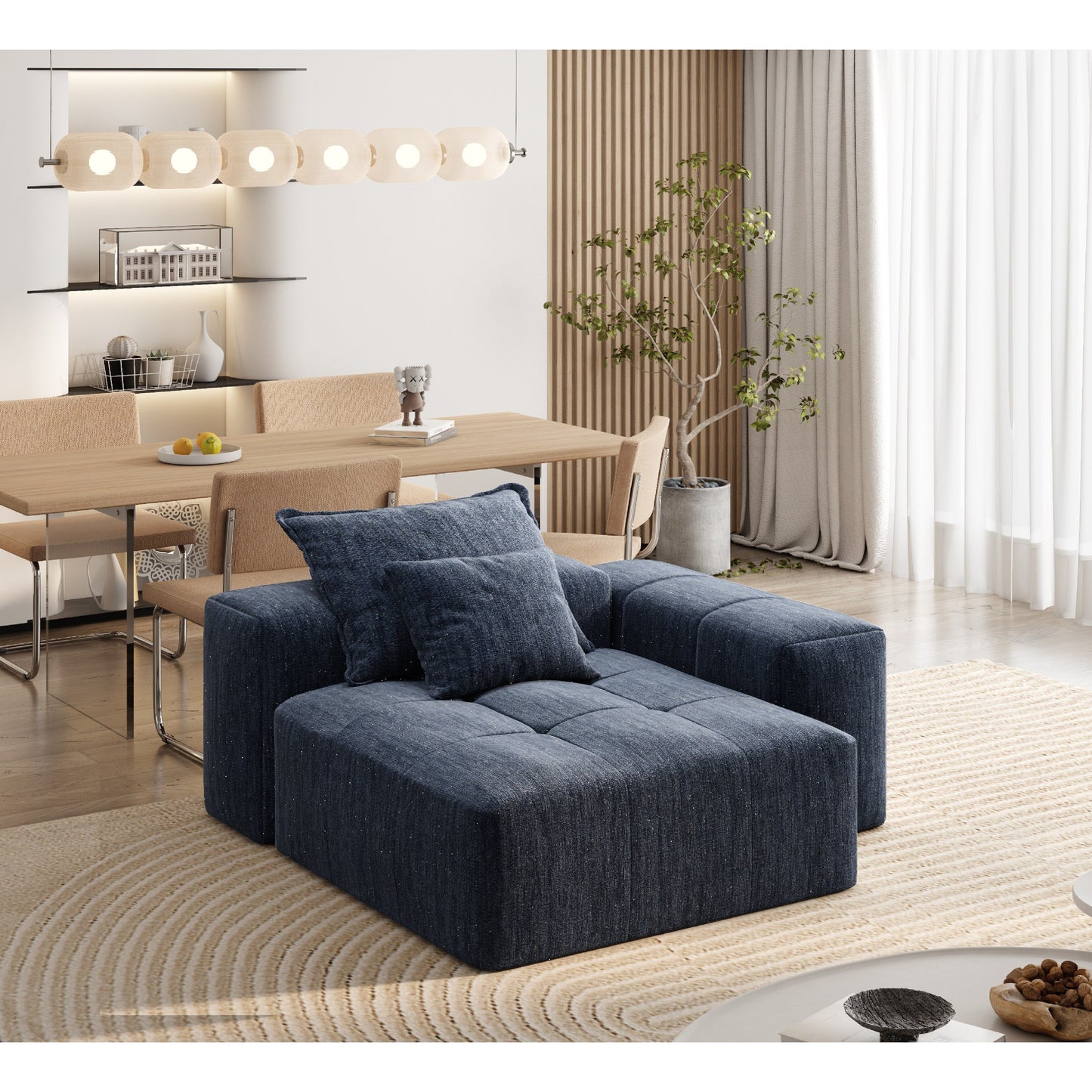 Canapé modulaire moderne surdimensionné en chenille capitonné avec 2 coussins pour salon ou bureau