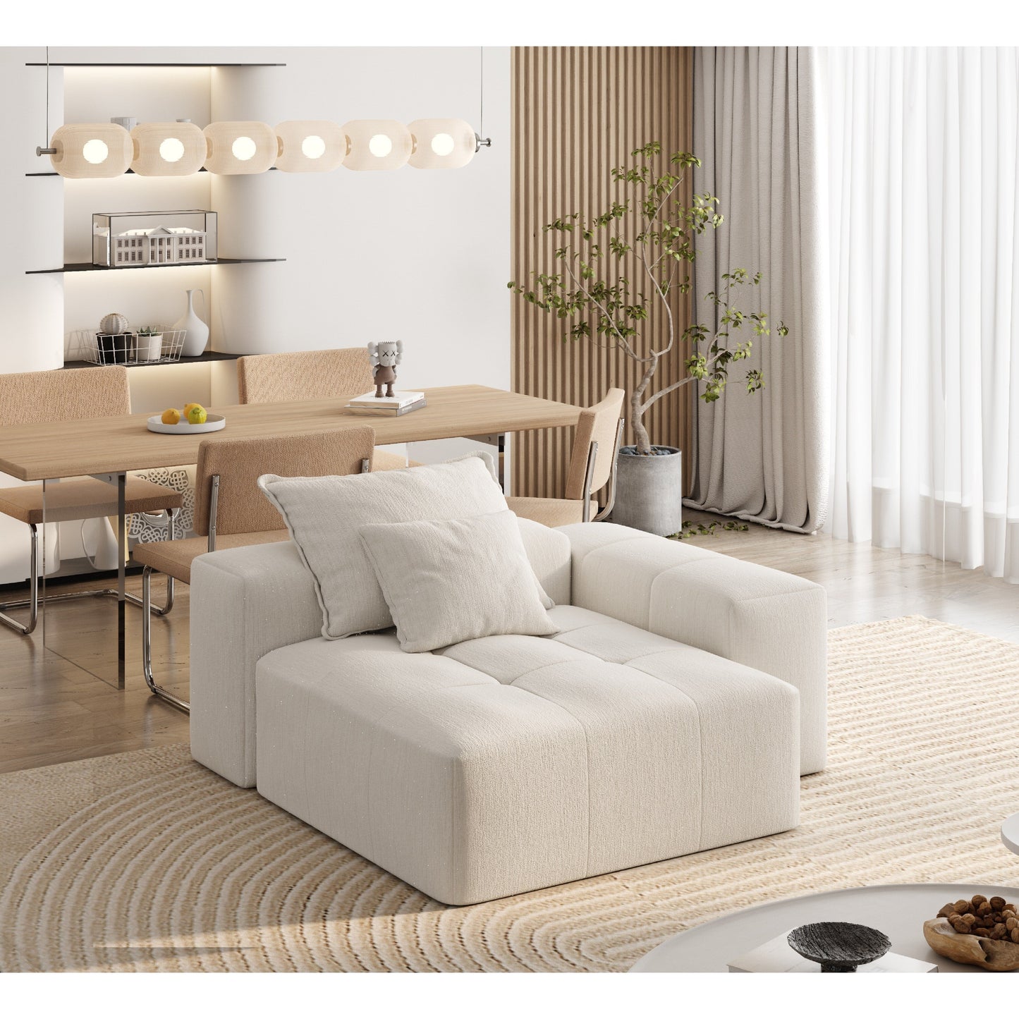 Canapé modulaire moderne surdimensionné en chenille capitonné avec 2 coussins pour salon ou bureau