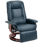 Fauteuil inclinable manuel moderne en cuir PU avec base pivotante en bois et repose-pieds rétractable pour salon ou bureau