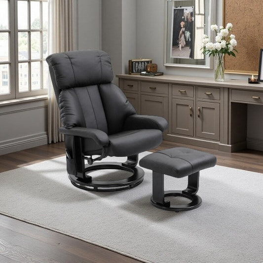 Fauteuil inclinable moderne en cuir PU avec repose-pieds, massage par vibrations à 10 zones et base pivotante en bois pour salon et chambre