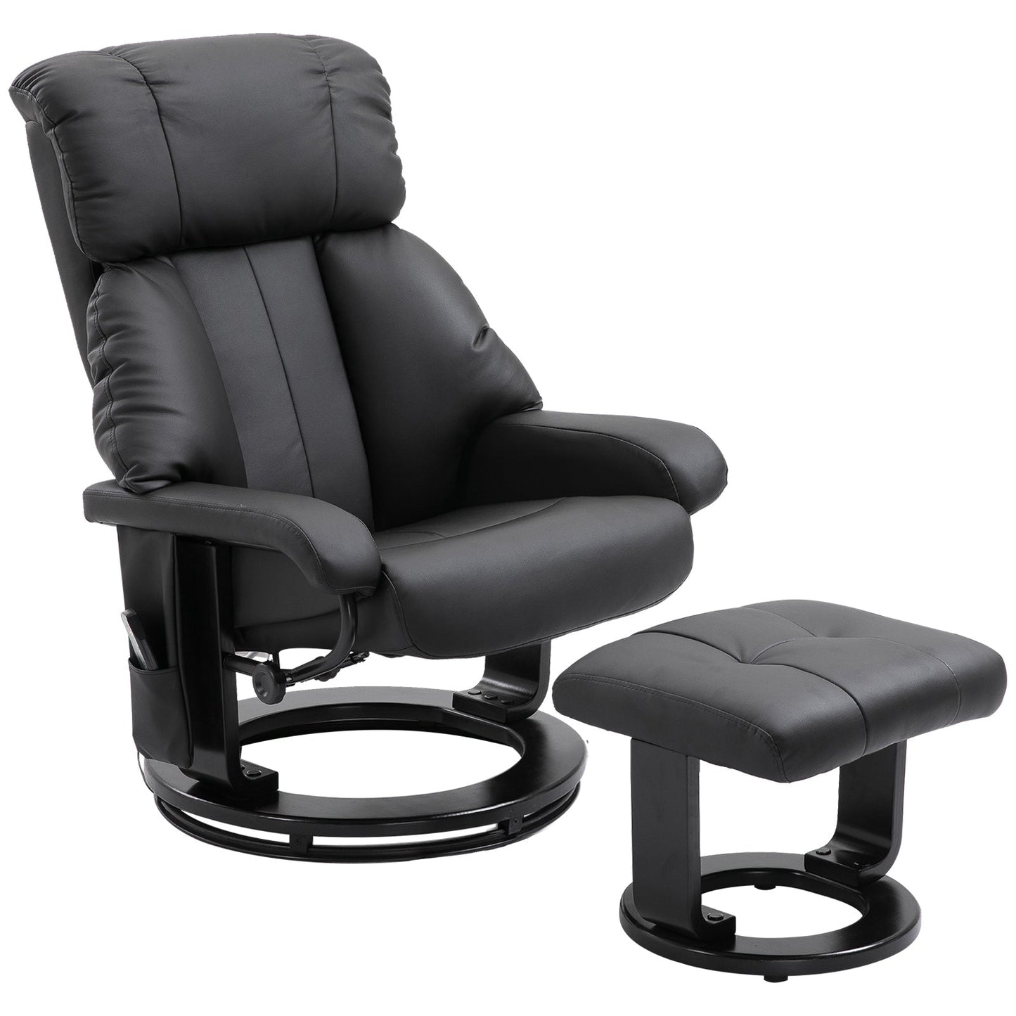 Fauteuil inclinable moderne en cuir PU avec repose-pieds, massage par vibrations à 10 zones et base pivotante en bois pour salon et chambre