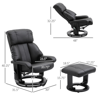 Fauteuil inclinable moderne en cuir PU avec repose-pieds, massage par vibrations à 10 zones et base pivotante en bois pour salon et chambre