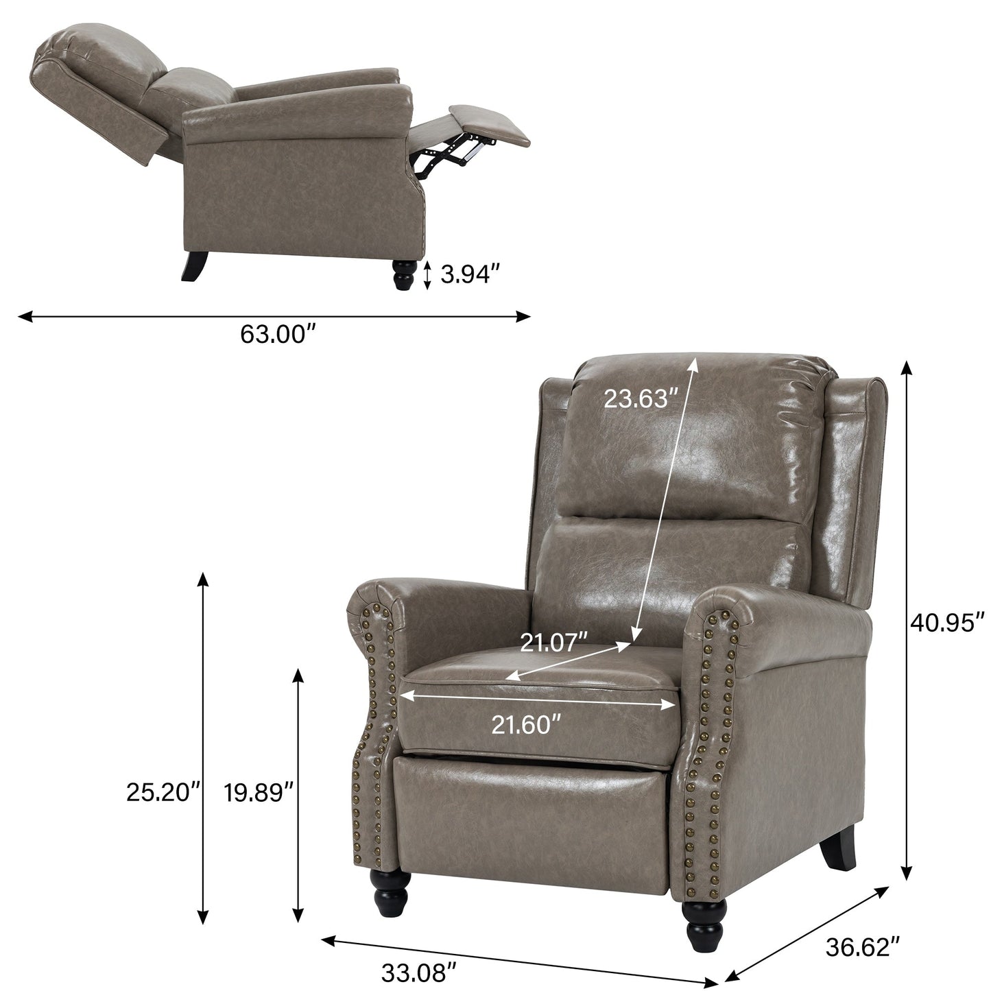 Fauteuil inclinable moderne rembourré en cuir PU