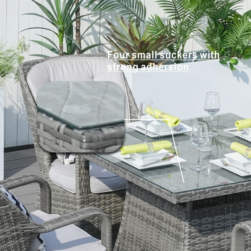 Ensemble de salle à manger moderne en aluminium et osier, 5 pièces, avec table carrée en verre et 4 chaises