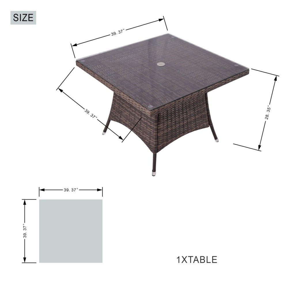 Ensemble de salle à manger moderne en aluminium et osier, 5 pièces, avec table carrée en verre et 4 chaises