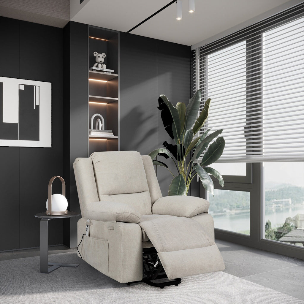 Fauteuil inclinable électrique moderne, canapé chauffant et massant réglable avec rangement latéral, repose-pieds et télécommande