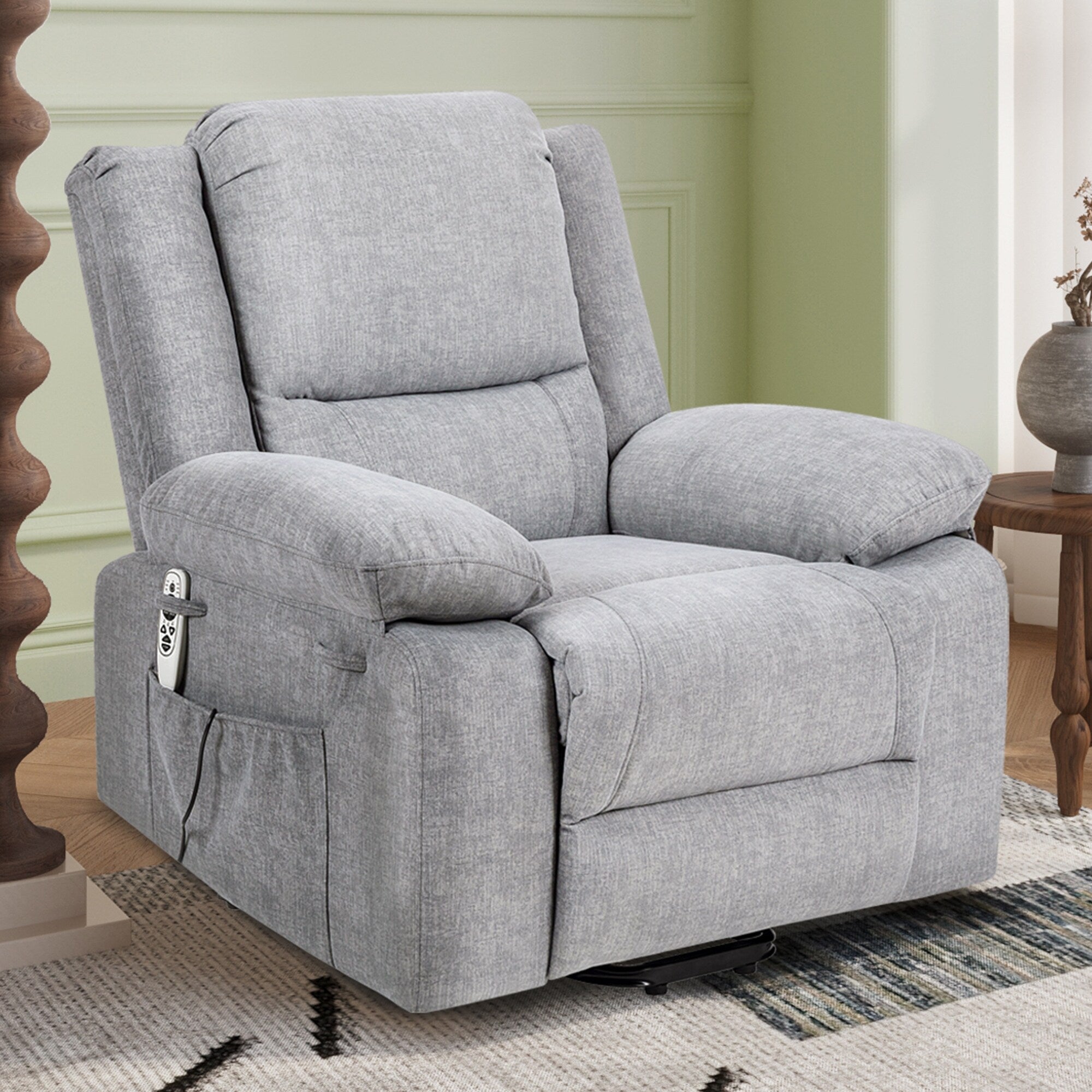 Fauteuil inclinable électrique moderne, canapé chauffant et massant réglable avec rangement latéral, repose-pieds et télécommande