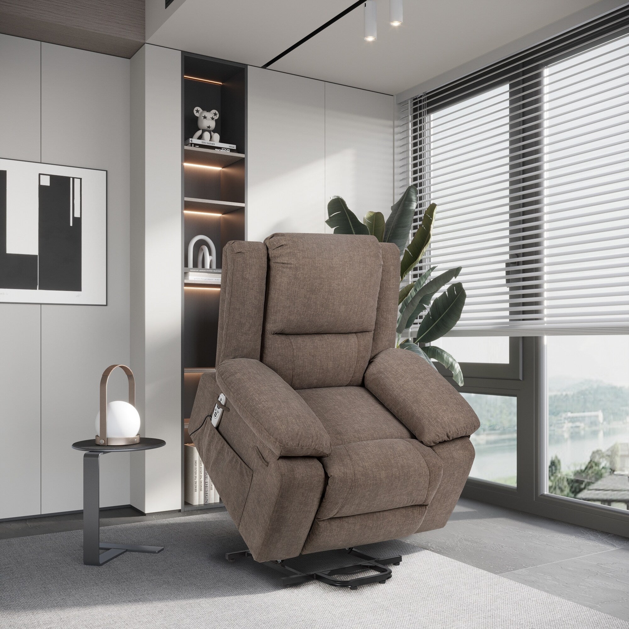 Fauteuil inclinable électrique moderne, canapé chauffant et massant réglable avec rangement latéral, repose-pieds et télécommande