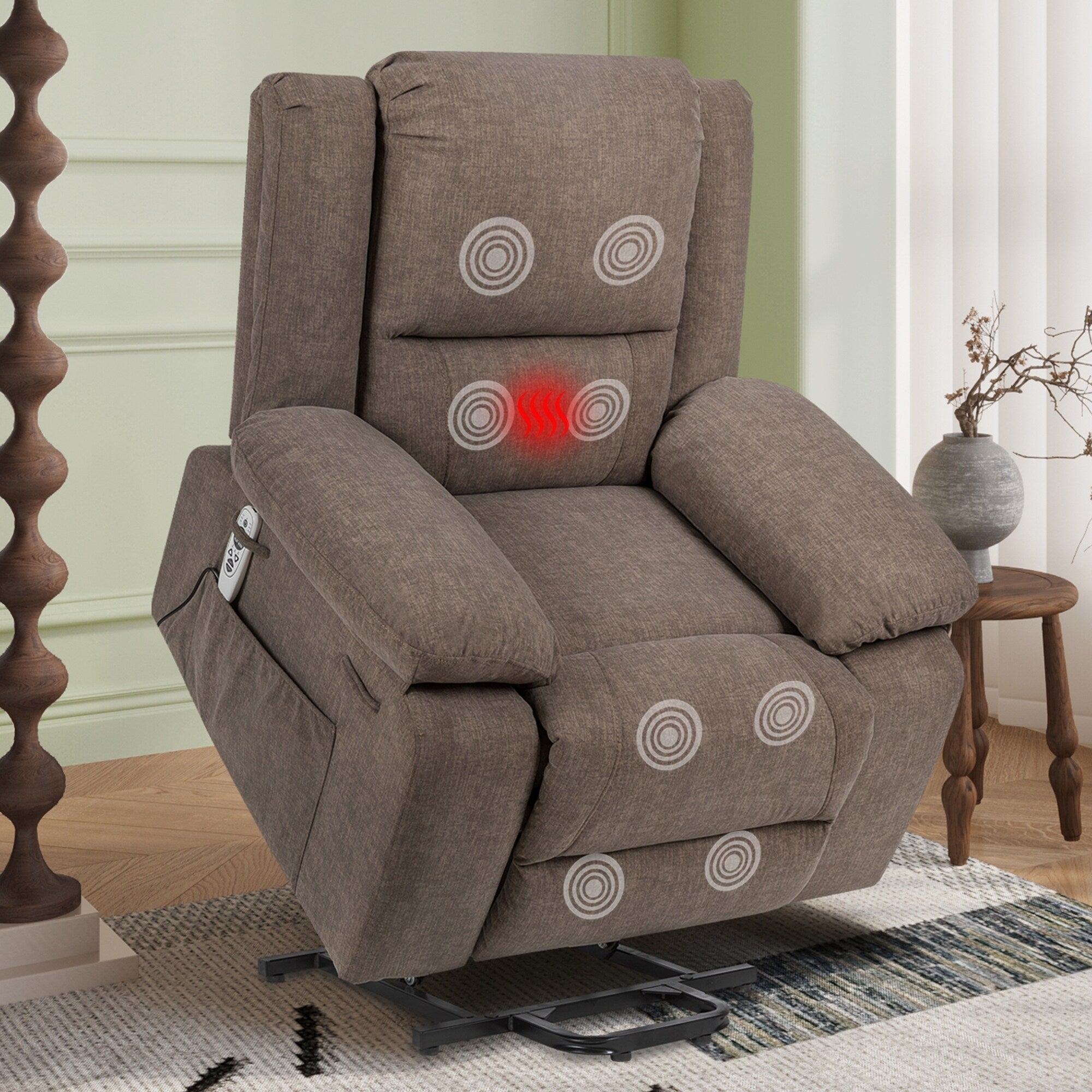 Fauteuil inclinable électrique moderne, canapé chauffant et massant réglable avec rangement latéral, repose-pieds et télécommande