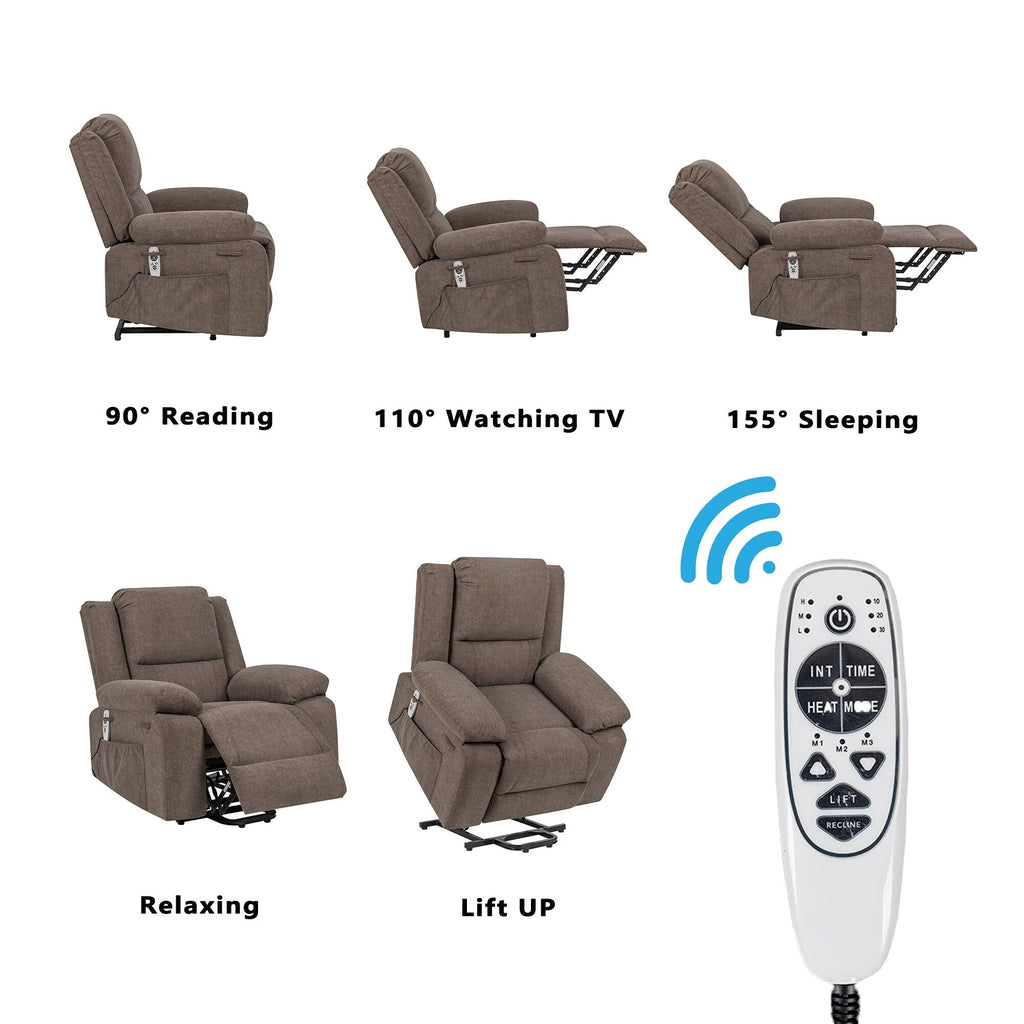 Fauteuil inclinable électrique moderne, canapé chauffant et massant réglable avec rangement latéral, repose-pieds et télécommande