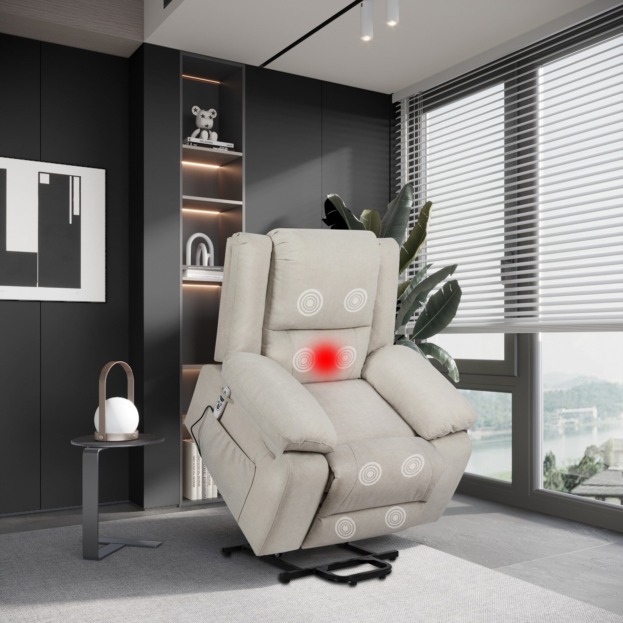 Fauteuil inclinable électrique moderne, canapé chauffant et massant réglable avec rangement latéral, repose-pieds et télécommande