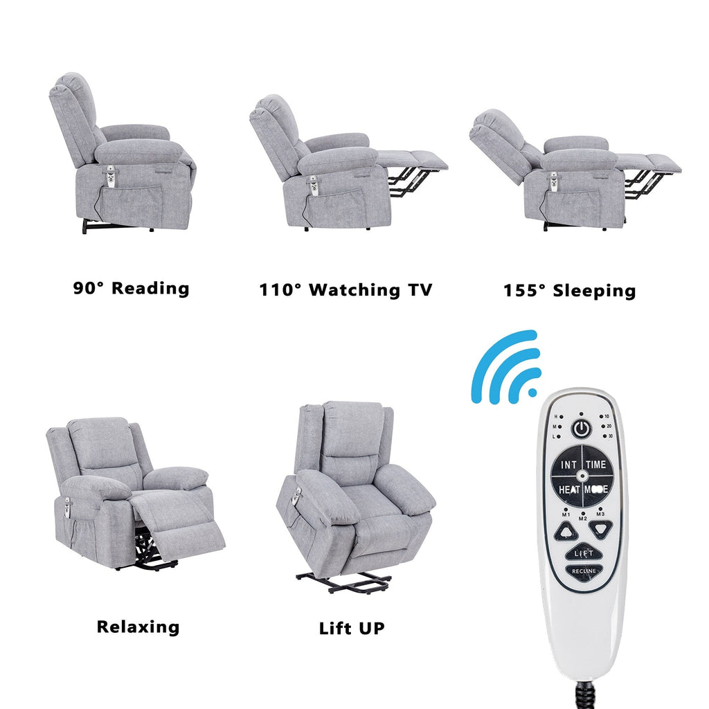 Fauteuil inclinable électrique moderne, canapé chauffant et massant réglable avec rangement latéral, repose-pieds et télécommande