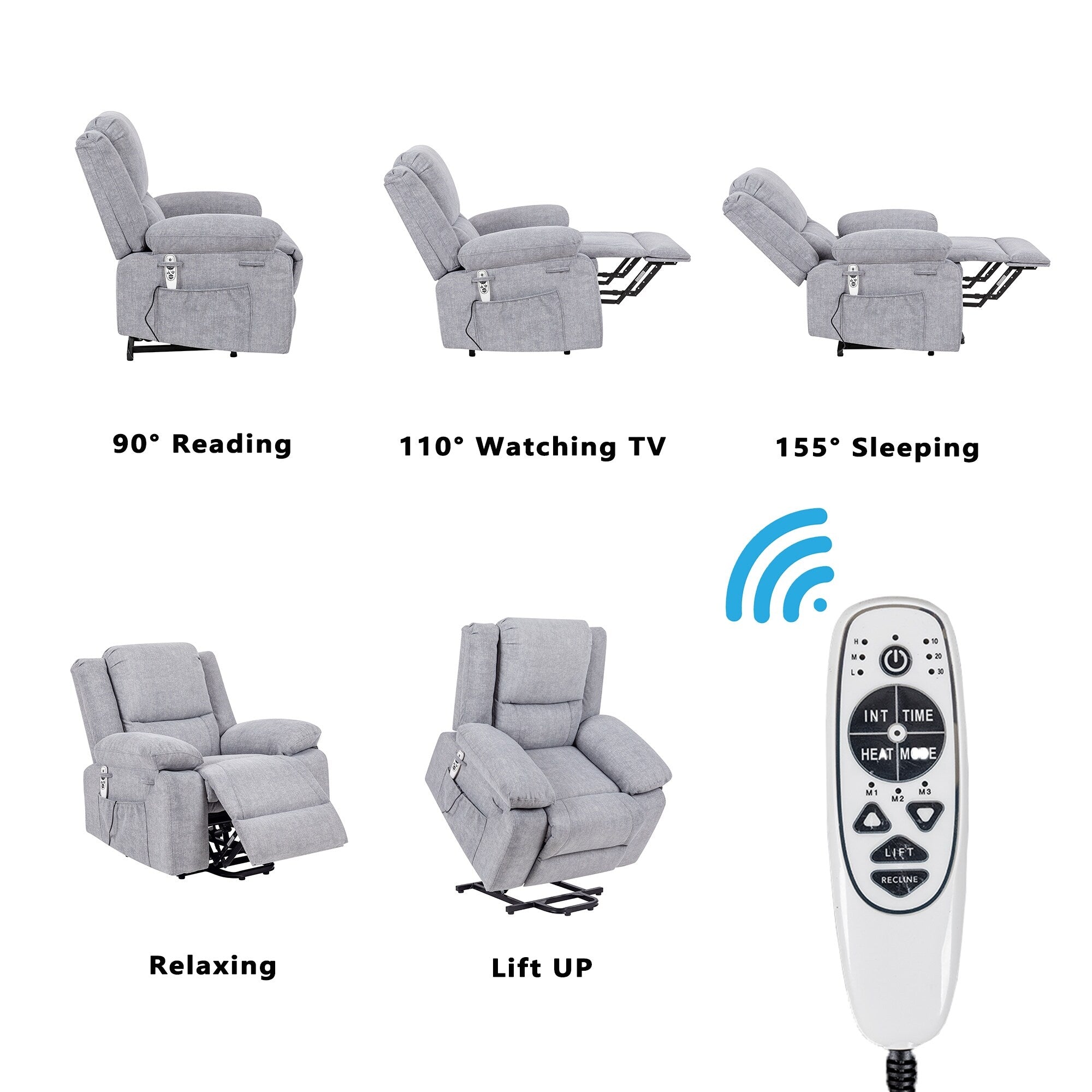 Fauteuil inclinable électrique moderne, canapé chauffant et massant réglable avec rangement latéral, repose-pieds et télécommande