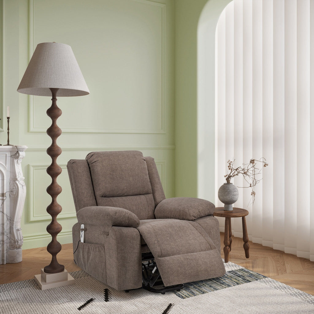 Fauteuil inclinable électrique moderne, canapé chauffant et massant réglable avec rangement latéral, repose-pieds et télécommande