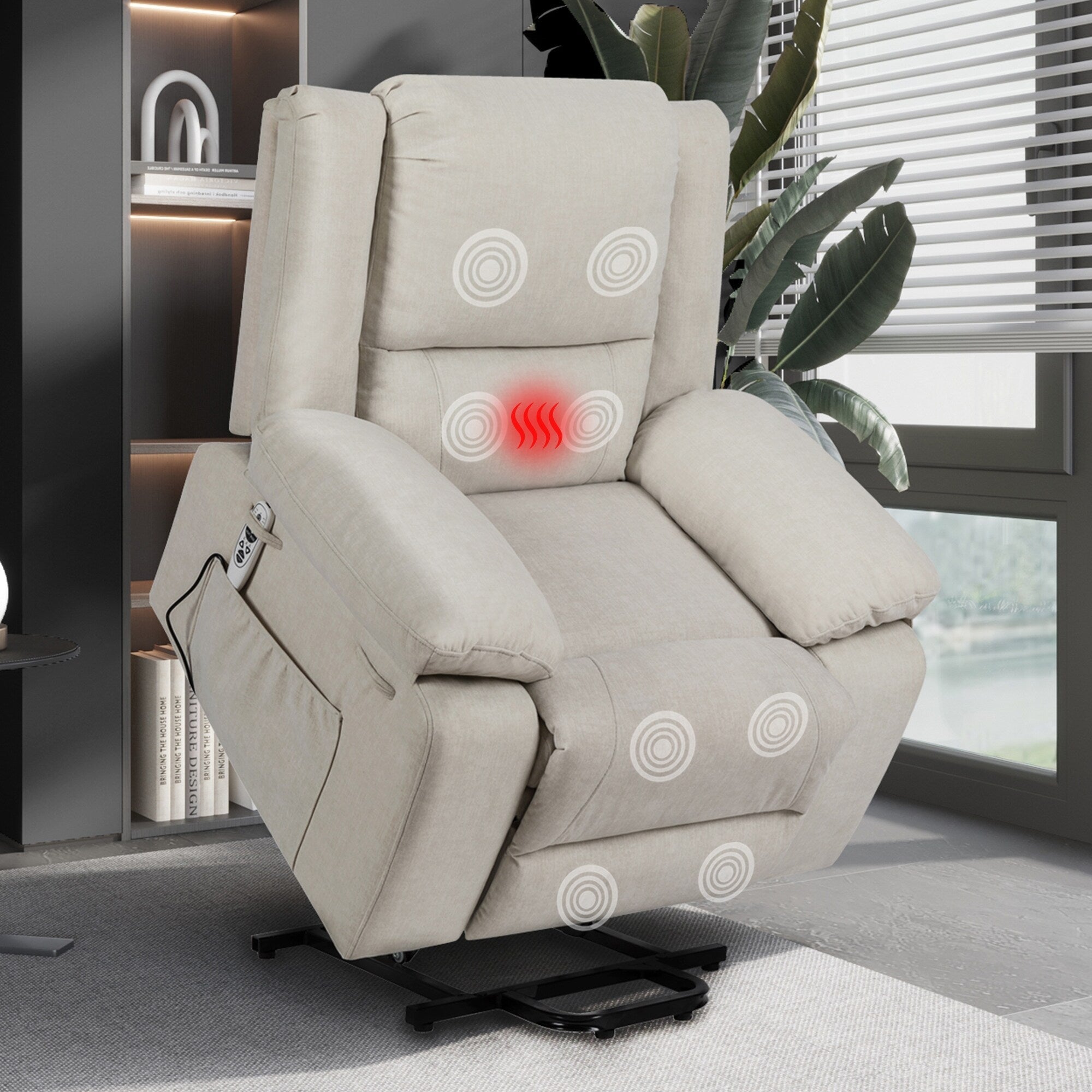Fauteuil inclinable électrique moderne, canapé chauffant et massant réglable avec rangement latéral, repose-pieds et télécommande