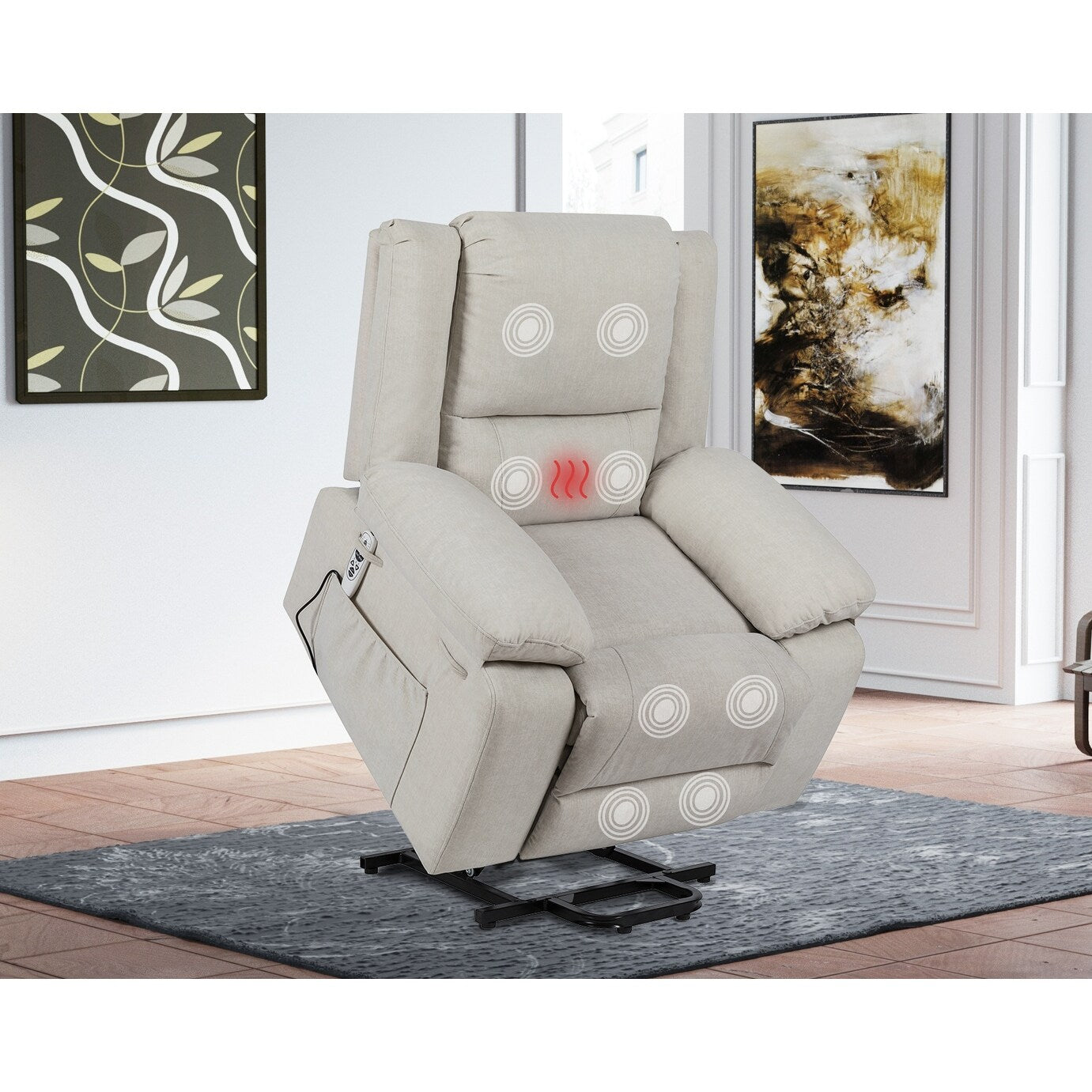 Fauteuil inclinable électrique moderne, canapé chauffant et massant réglable avec rangement latéral, repose-pieds et télécommande