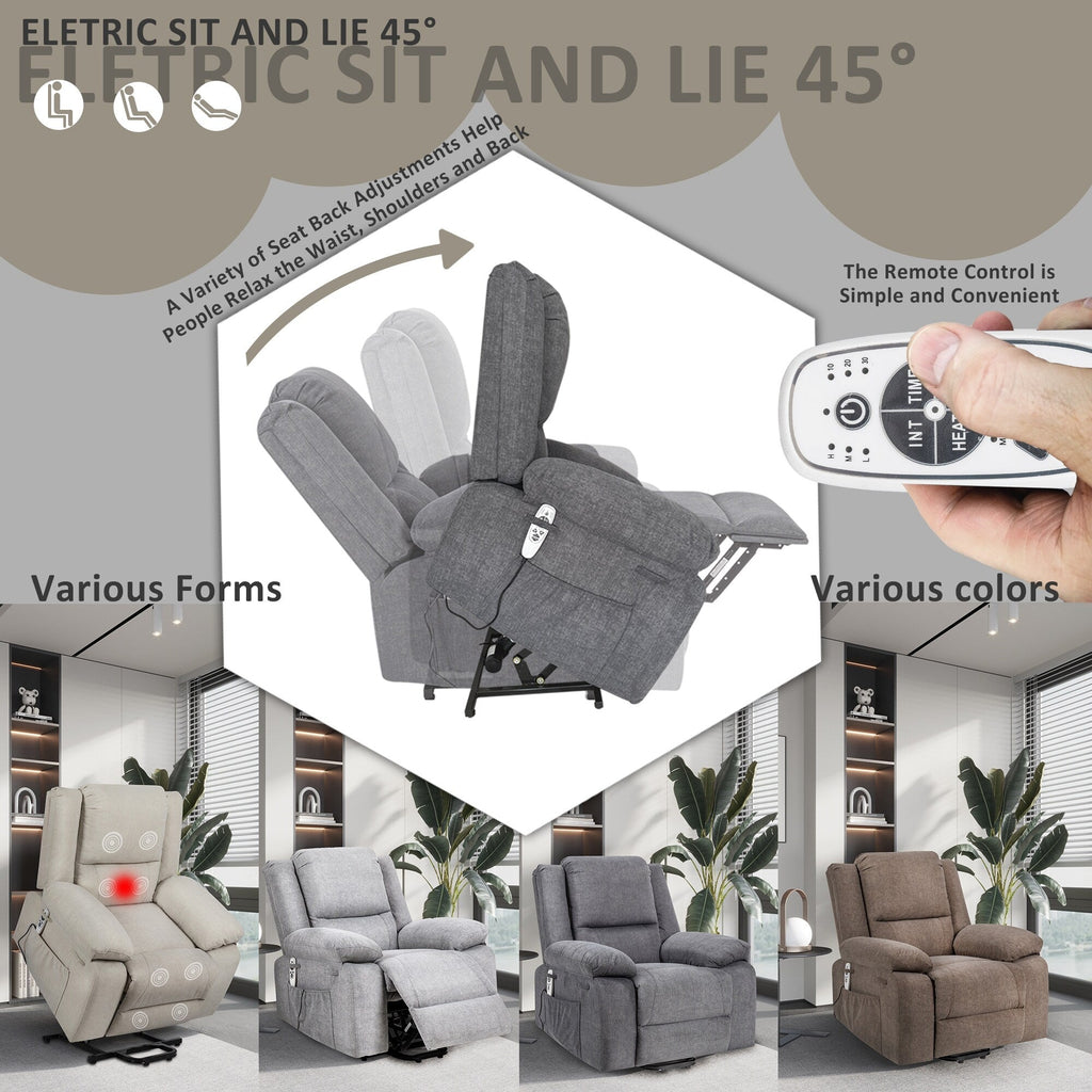 Fauteuil inclinable électrique moderne, canapé chauffant et massant réglable avec rangement latéral, repose-pieds et télécommande