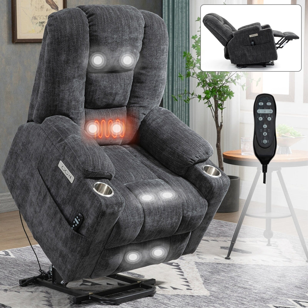 Fauteuil inclinable électrique moderne, fauteuil de massage chauffant, canapé simple rembourré avec deux ports USB et porte-gobelets