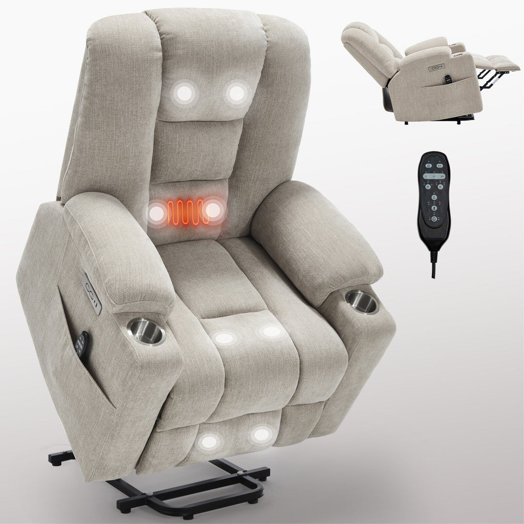 Fauteuil inclinable électrique moderne, fauteuil de massage chauffant, canapé simple rembourré avec deux ports USB et porte-gobelets