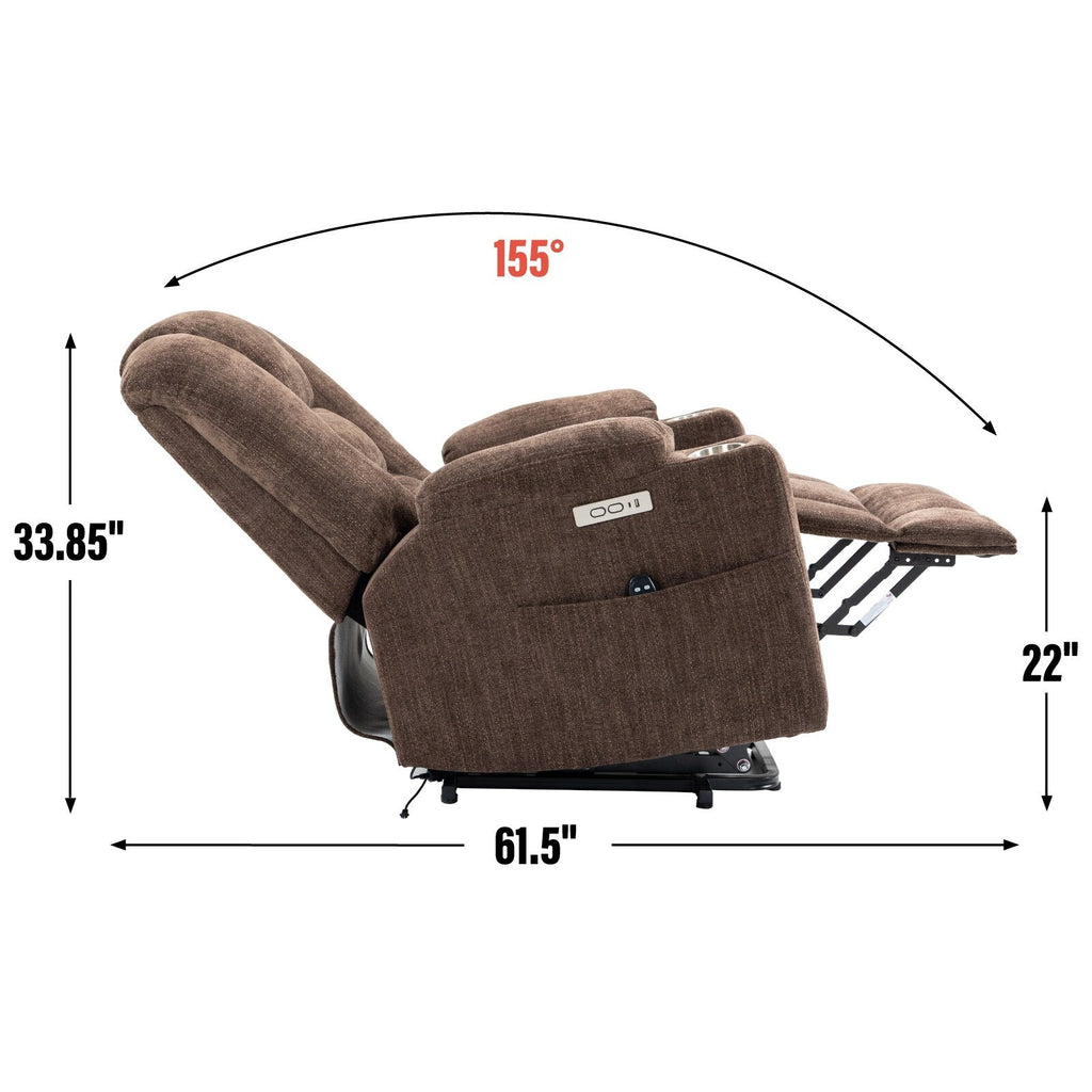 Fauteuil inclinable électrique moderne, fauteuil de massage chauffant, canapé simple rembourré avec deux ports USB et porte-gobelets