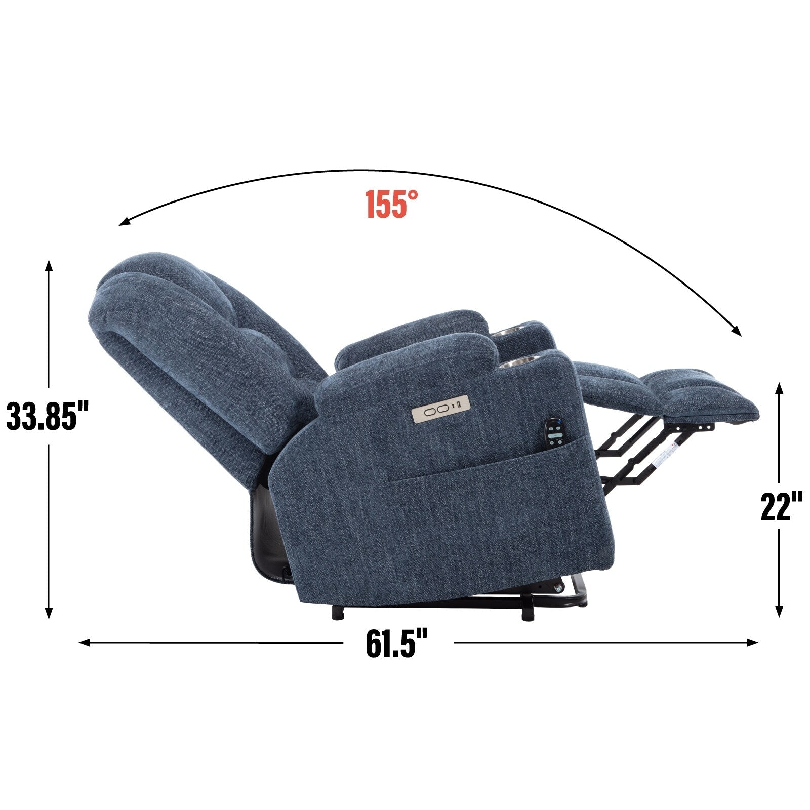 Fauteuil inclinable électrique moderne, fauteuil de massage chauffant, canapé simple rembourré avec deux ports USB et porte-gobelets