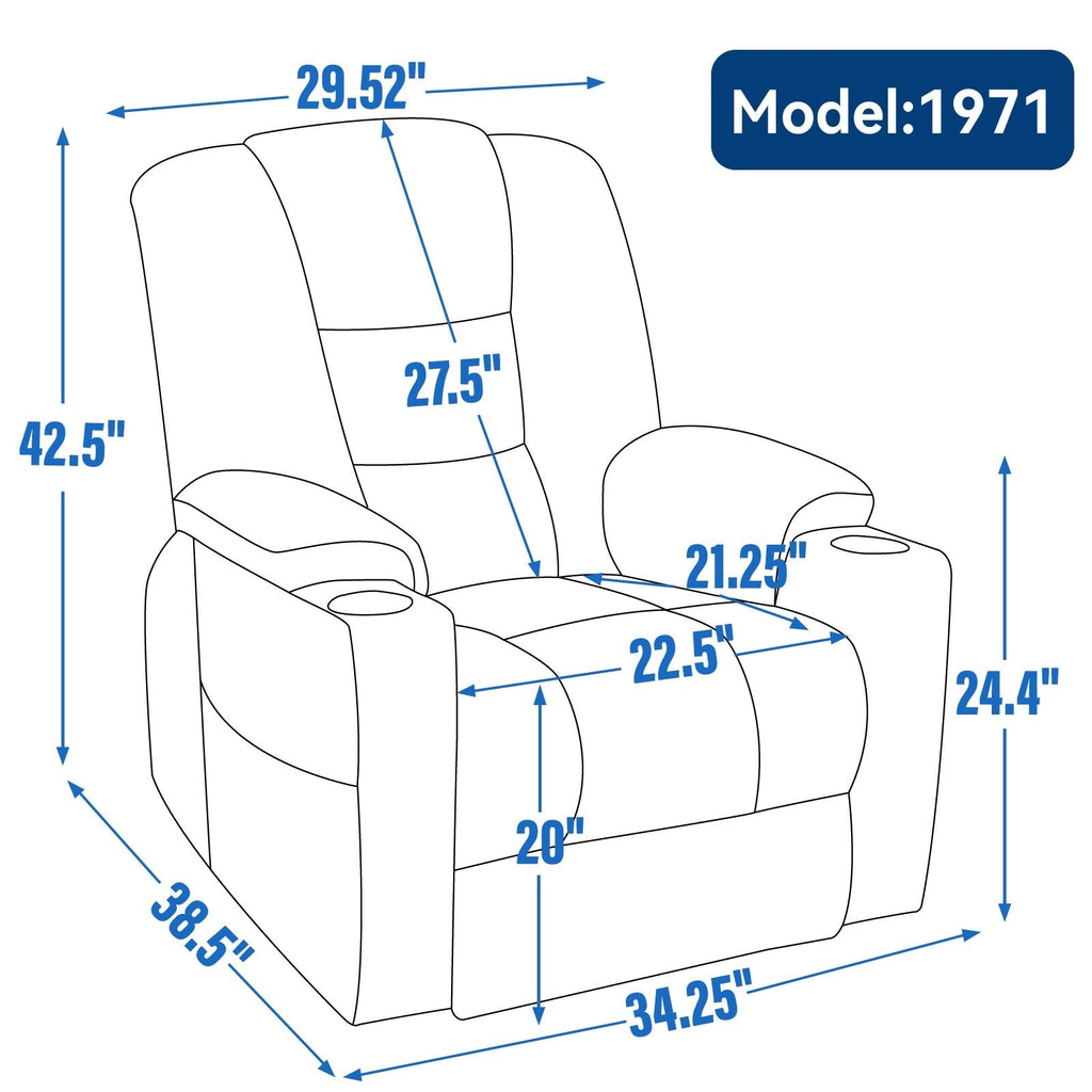 Fauteuil inclinable électrique moderne, fauteuil de massage chauffant, canapé simple rembourré avec deux ports USB et porte-gobelets