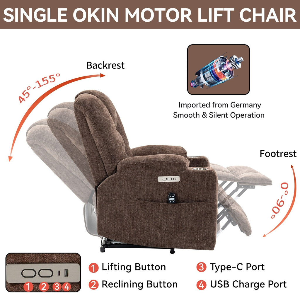 Fauteuil inclinable électrique moderne, fauteuil de massage chauffant, canapé simple rembourré avec deux ports USB et porte-gobelets