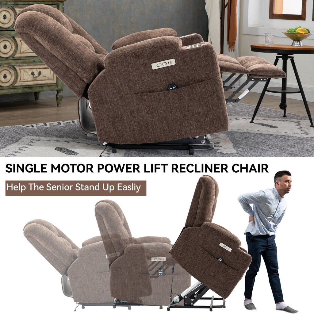 Fauteuil inclinable électrique moderne, fauteuil de massage chauffant, canapé simple rembourré avec deux ports USB et porte-gobelets