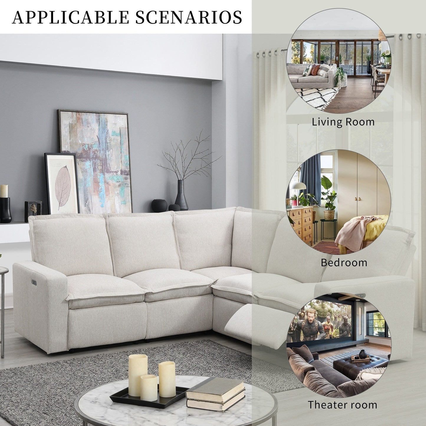 Fauteuil inclinable électrique moderne, canapé moelleux pour home cinéma avec port USB pour salon