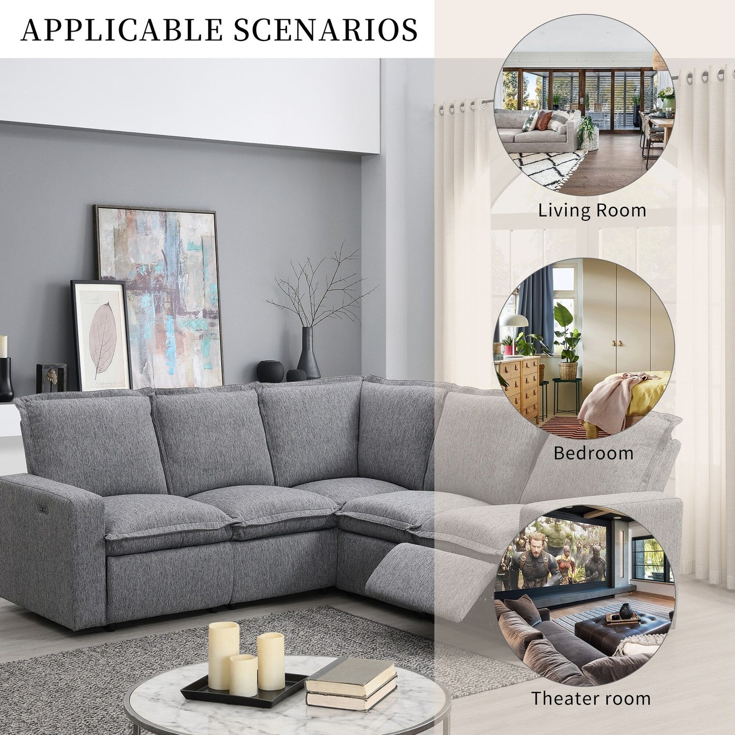 Fauteuil inclinable électrique moderne, canapé moelleux pour home cinéma avec port USB pour salon