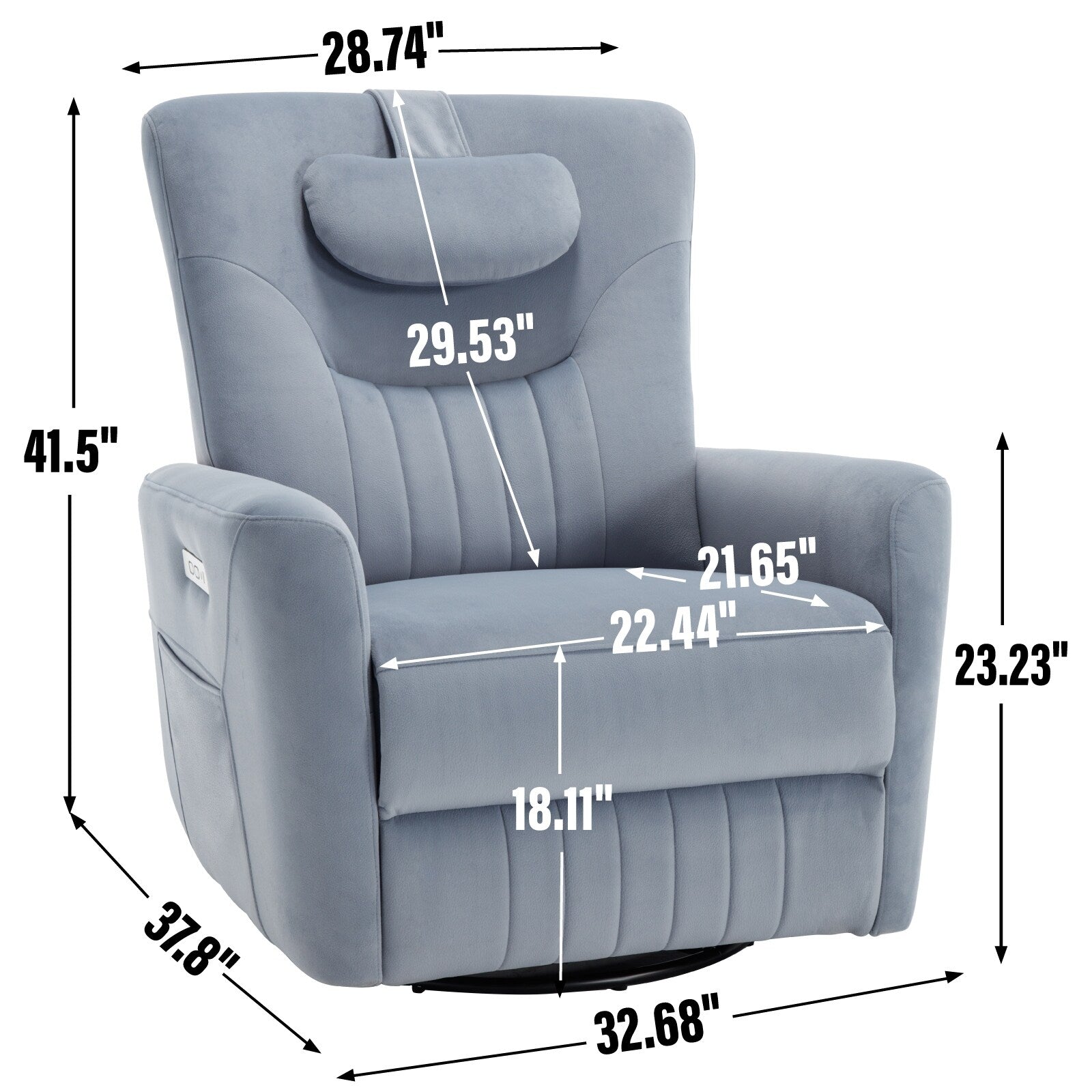 Canapé inclinable électrique moderne, pivotant et réglable, avec ports USB et Type-C, oreiller amovible