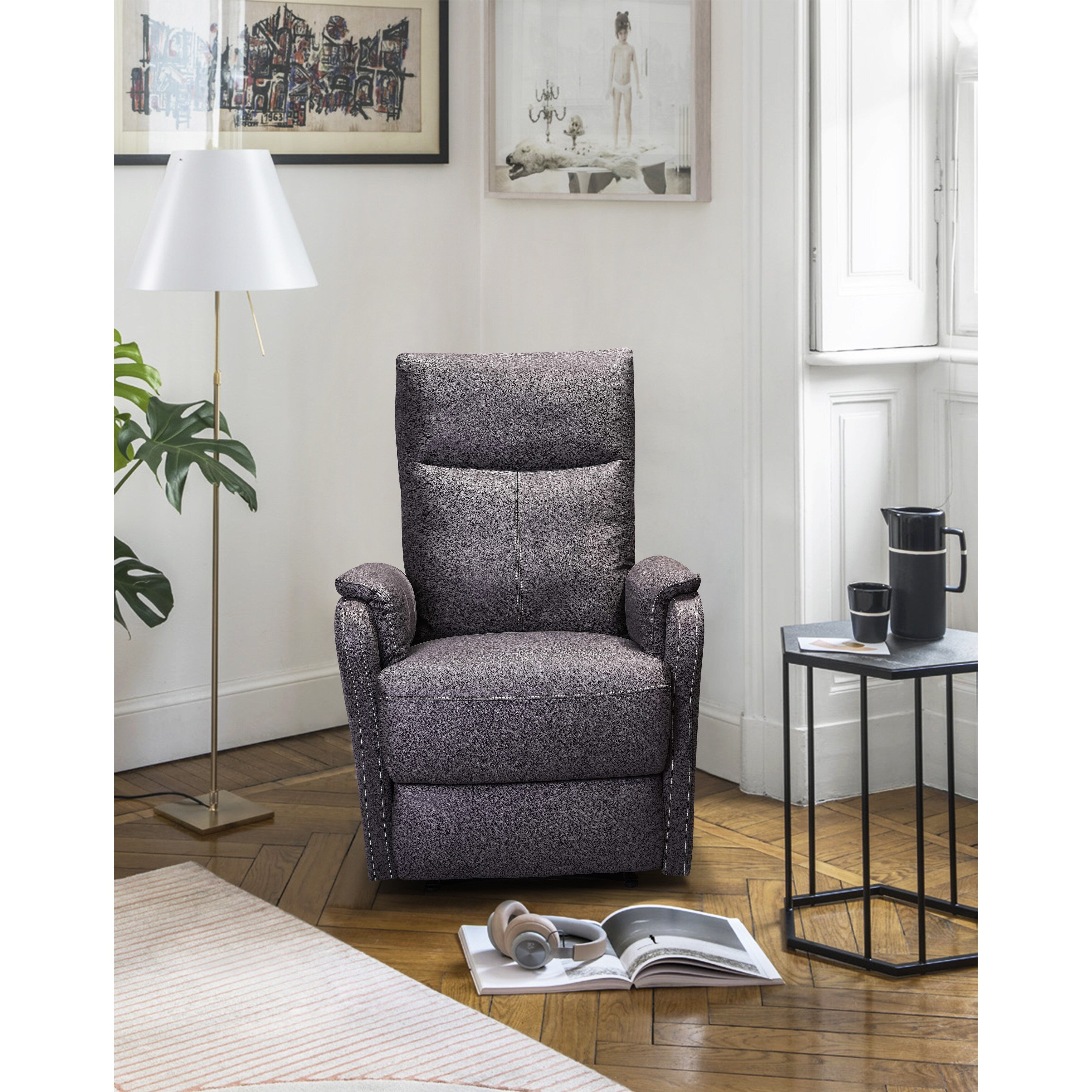 Fauteuil inclinable électrique moderne avec port USB, dossier haut et revêtement facile à nettoyer pour salon ou chambre