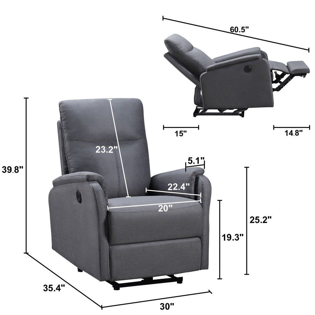 Fauteuil inclinable électrique moderne avec port USB, dossier haut et revêtement facile à nettoyer pour salon ou chambre