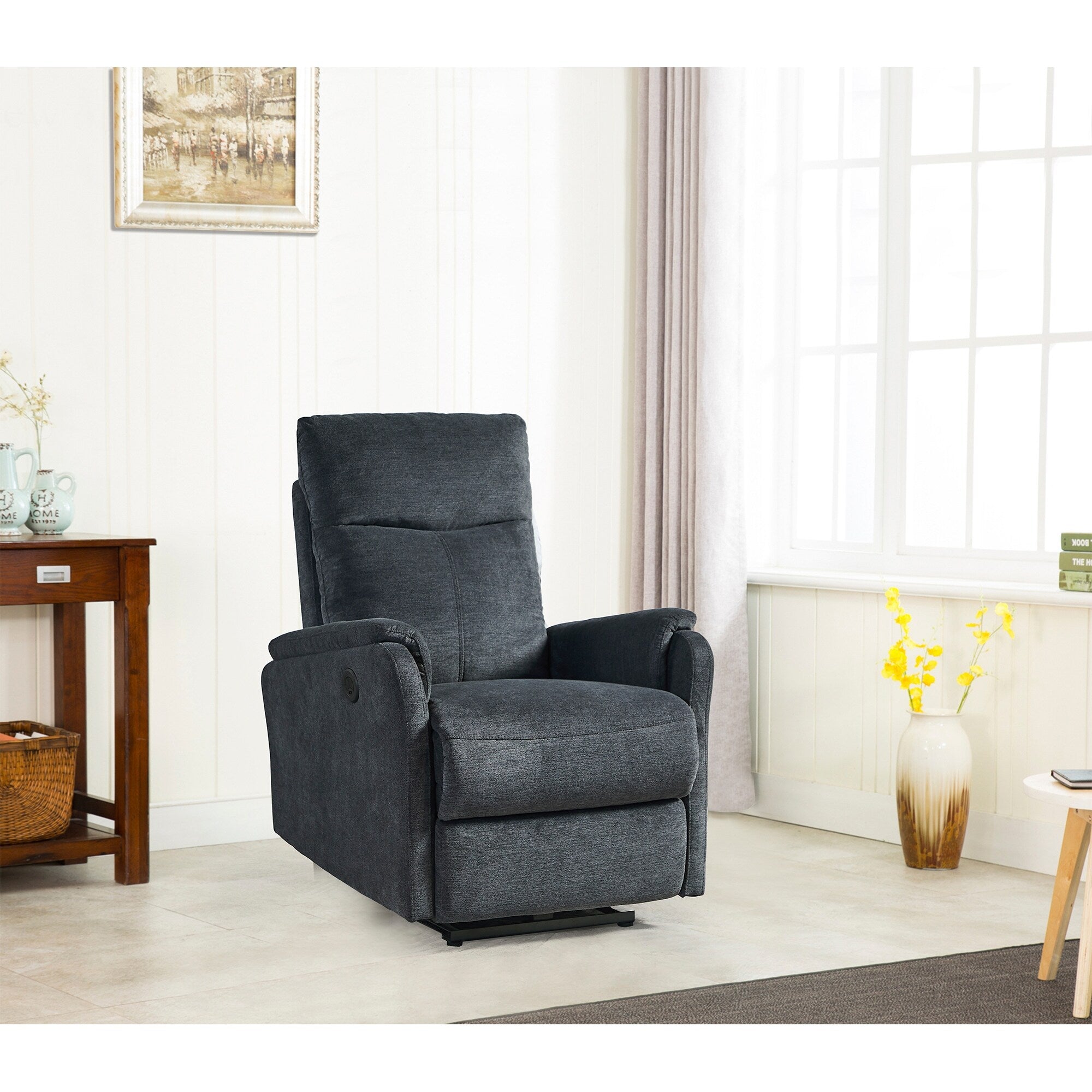 Fauteuil inclinable électrique moderne avec port USB, dossier haut et revêtement facile à nettoyer pour salon ou chambre