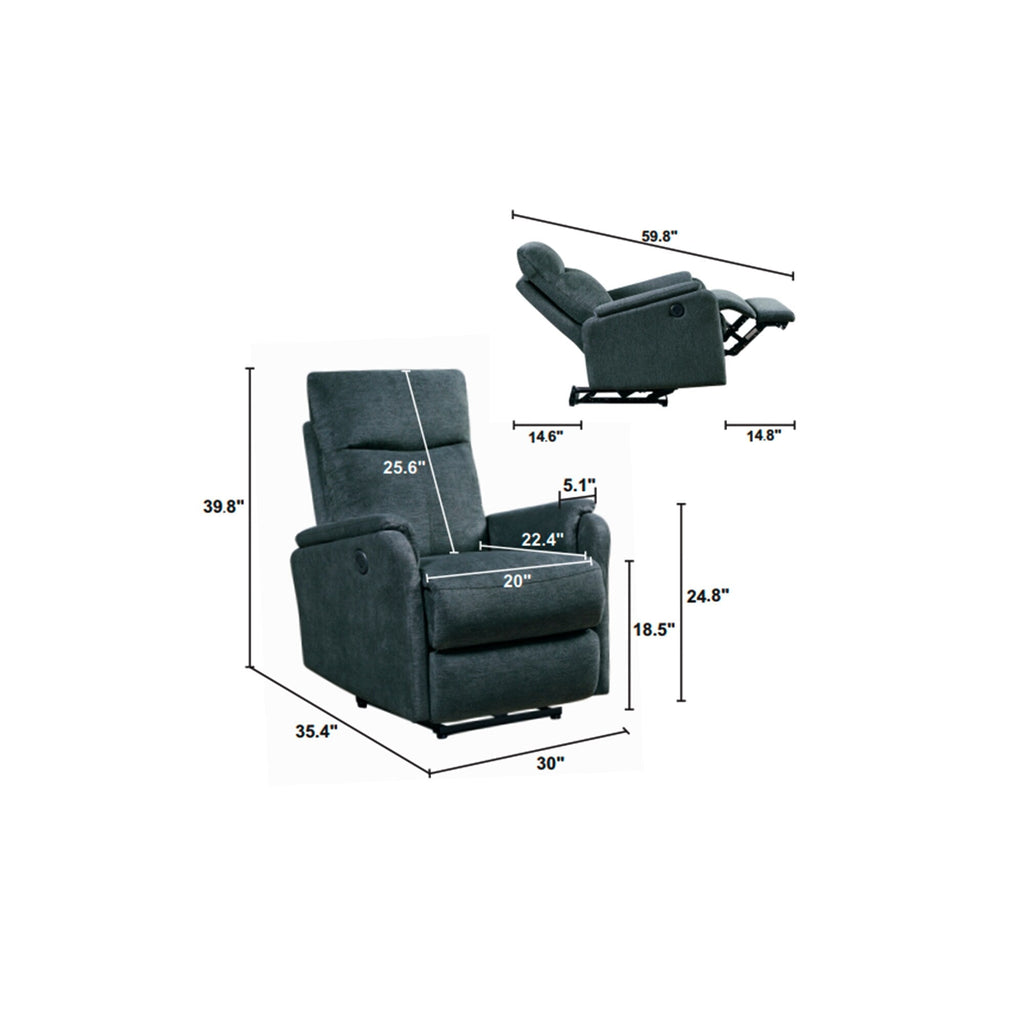 Fauteuil inclinable électrique moderne avec port USB, dossier haut et revêtement facile à nettoyer pour salon ou chambre