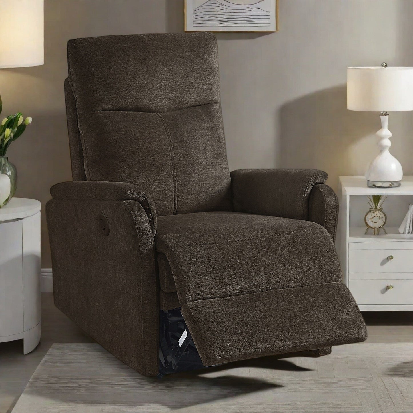 Fauteuil inclinable électrique moderne avec port USB, support complet pour la tête et les lombaires, tissu facile à nettoyer