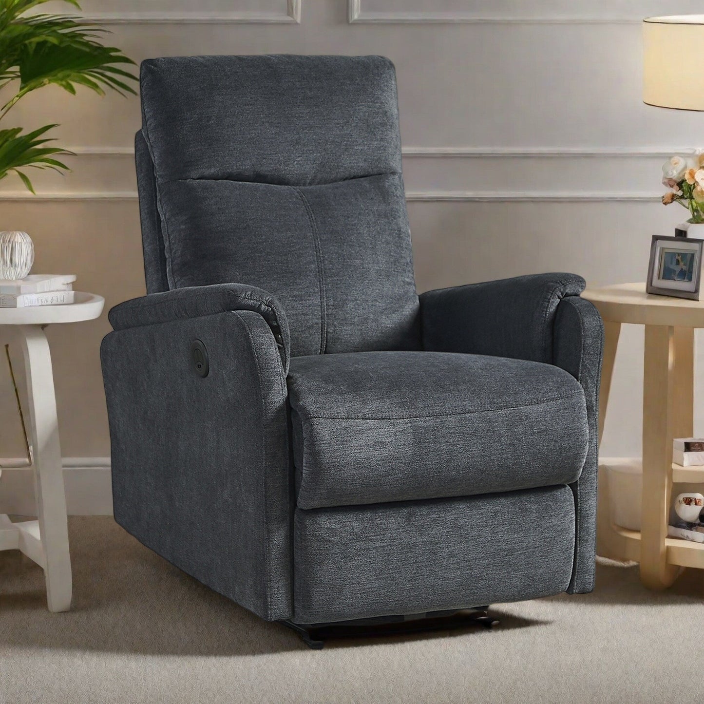 Fauteuil inclinable électrique moderne avec port USB, support complet pour la tête et les lombaires, tissu facile à nettoyer