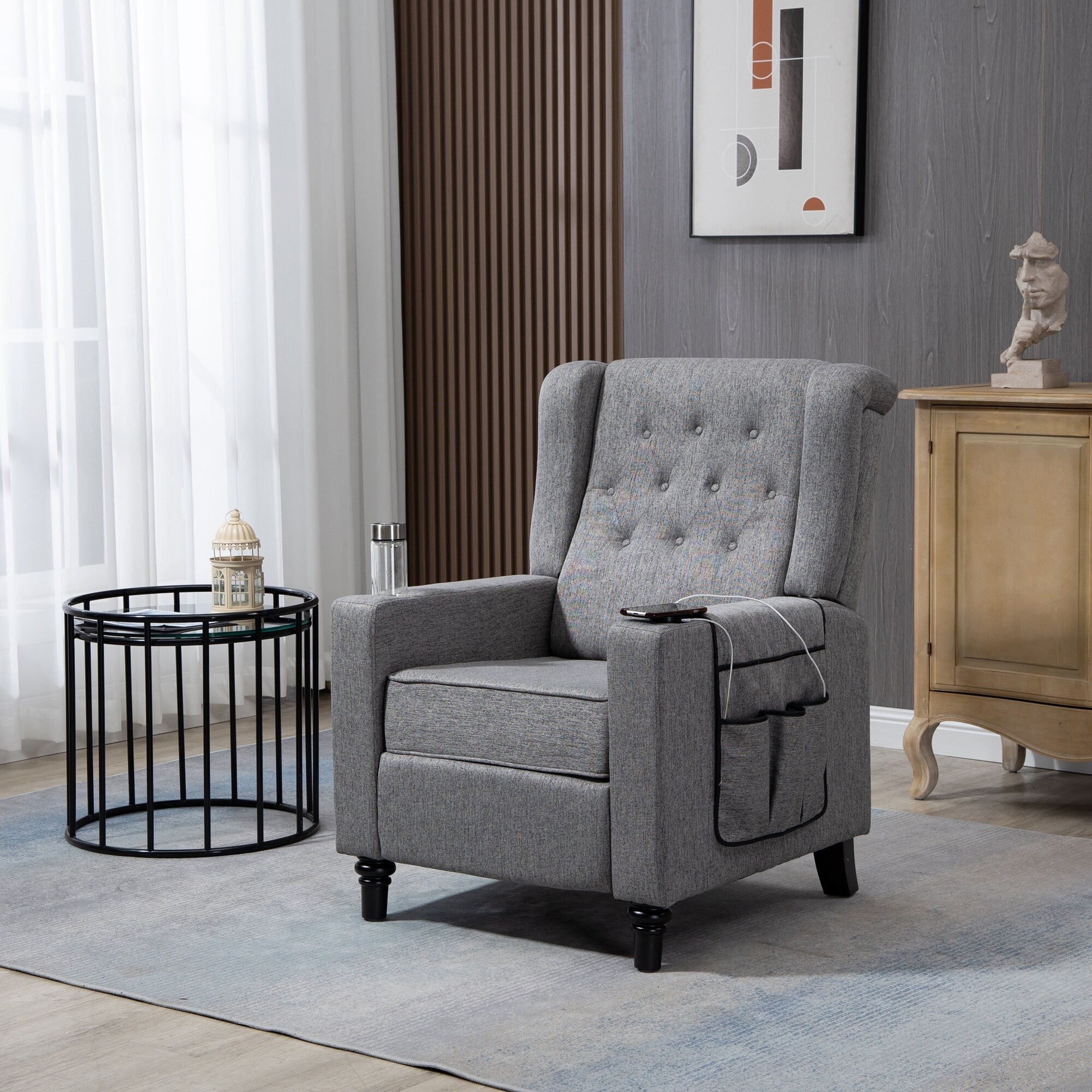 Fauteuil inclinable manuel moderne à dossier bas, siège de cinéma maison, fauteuil de salon à oreilles avec vibrations et chaleur
