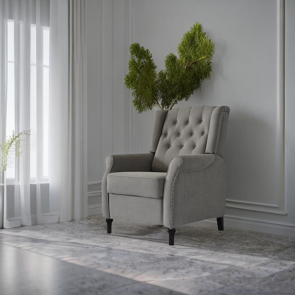 Fauteuil inclinable moderne, fauteuil de salon ergonomique, fauteuil simple avec repose-pieds réglable et dossier à oreilles capitonné à boutons