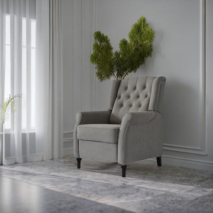 Fauteuil inclinable moderne, fauteuil de salon ergonomique, fauteuil simple avec repose-pieds réglable et dossier à oreilles capitonné à boutons