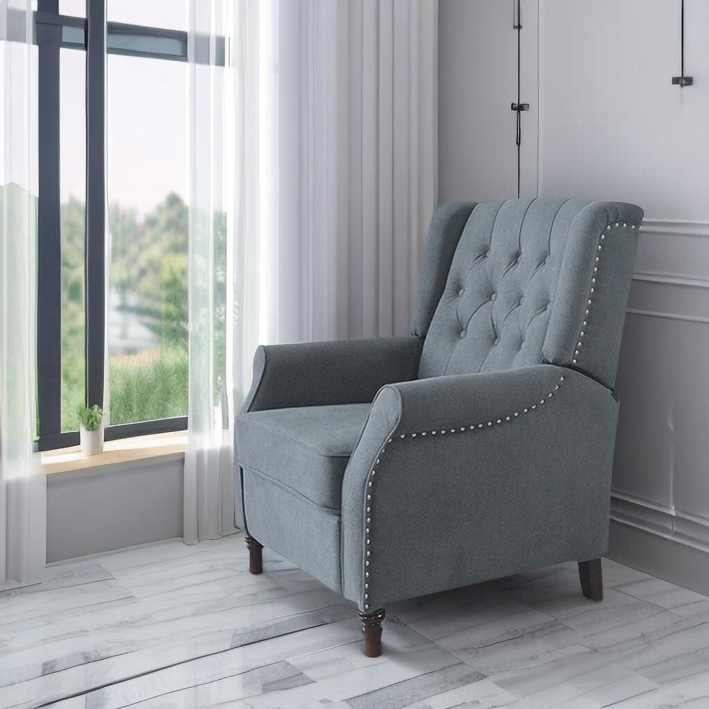 Fauteuil inclinable moderne, fauteuil de salon ergonomique, fauteuil simple avec repose-pieds réglable et dossier à oreilles capitonné à boutons