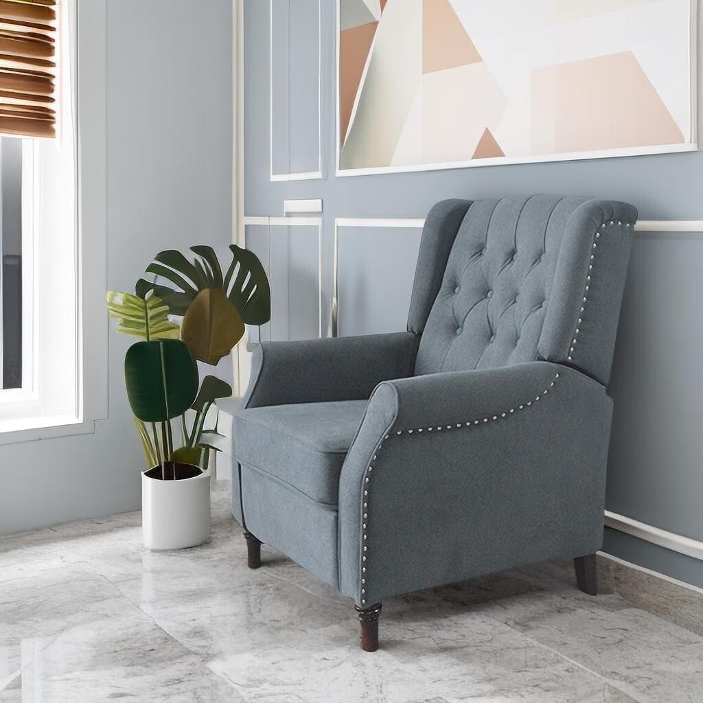 Fauteuil inclinable moderne, fauteuil de salon ergonomique, fauteuil simple avec repose-pieds réglable et dossier à oreilles capitonné à boutons