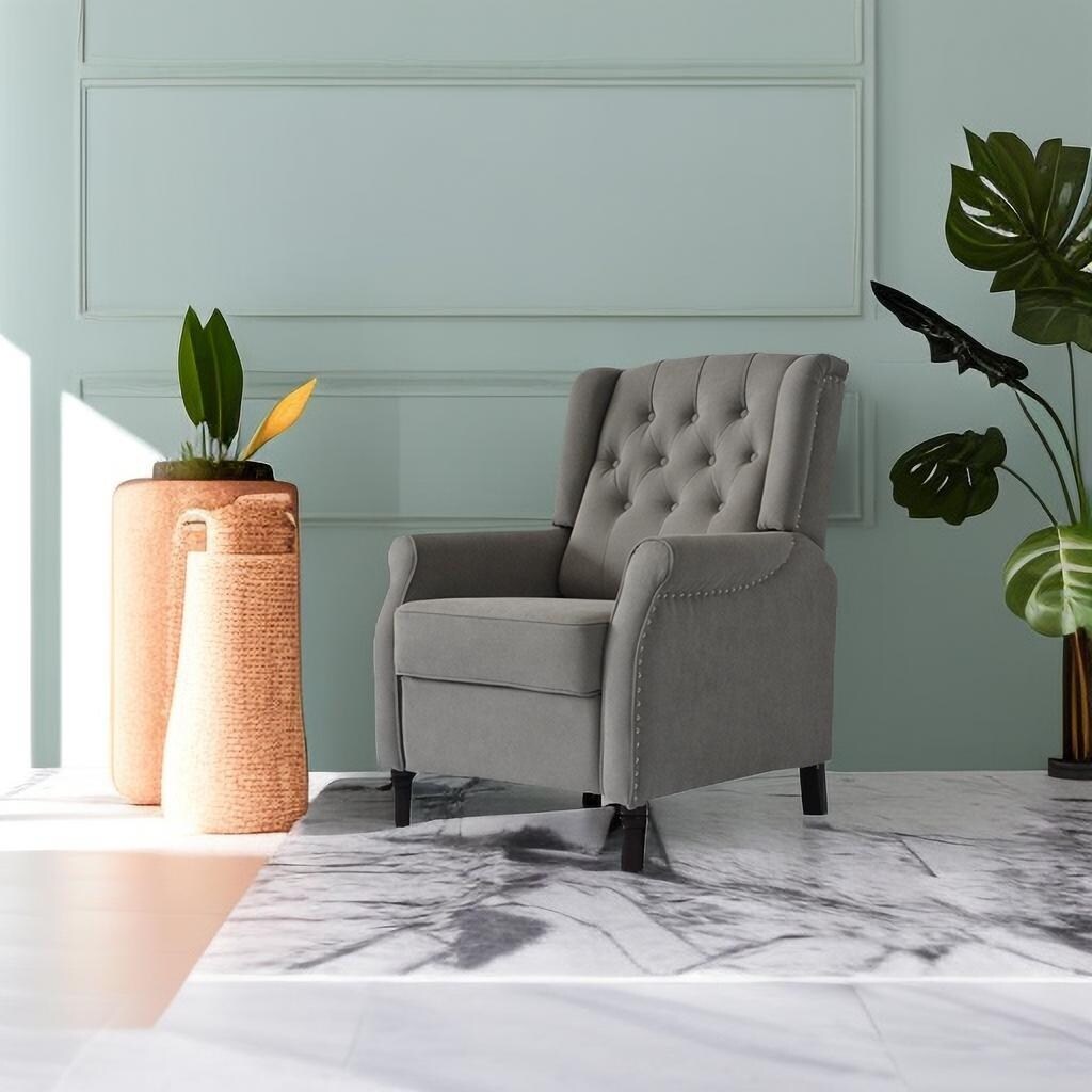 Fauteuil inclinable moderne, fauteuil de salon ergonomique, fauteuil simple avec repose-pieds réglable et dossier à oreilles capitonné à boutons