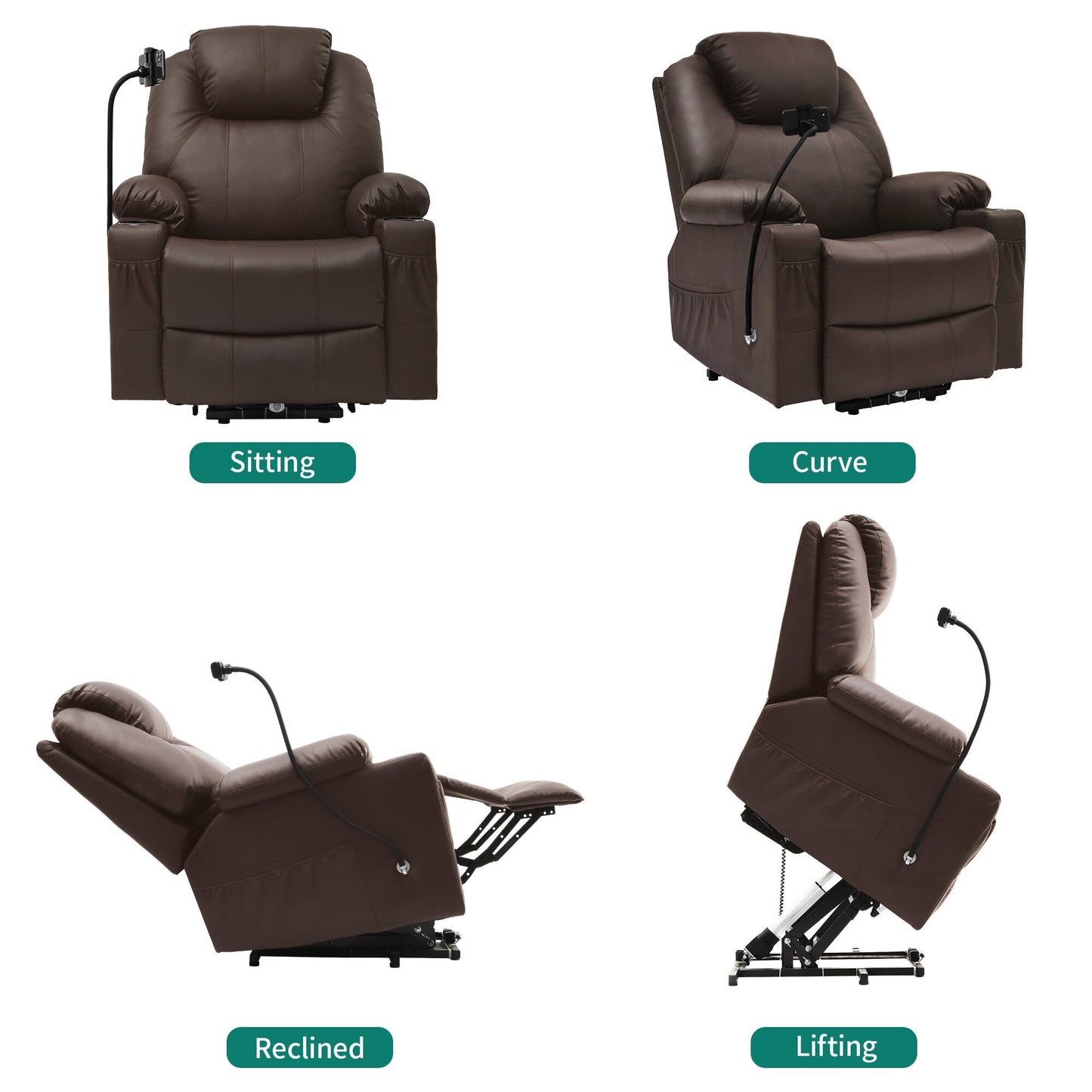 Fauteuil de massage inclinable moderne en tissu avec LED et support pour téléphone portable