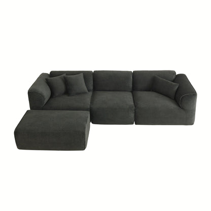 Canapé sectionnel moderne de luxe en velours 4 places avec pouf amovible et oreillers pour salon appartement