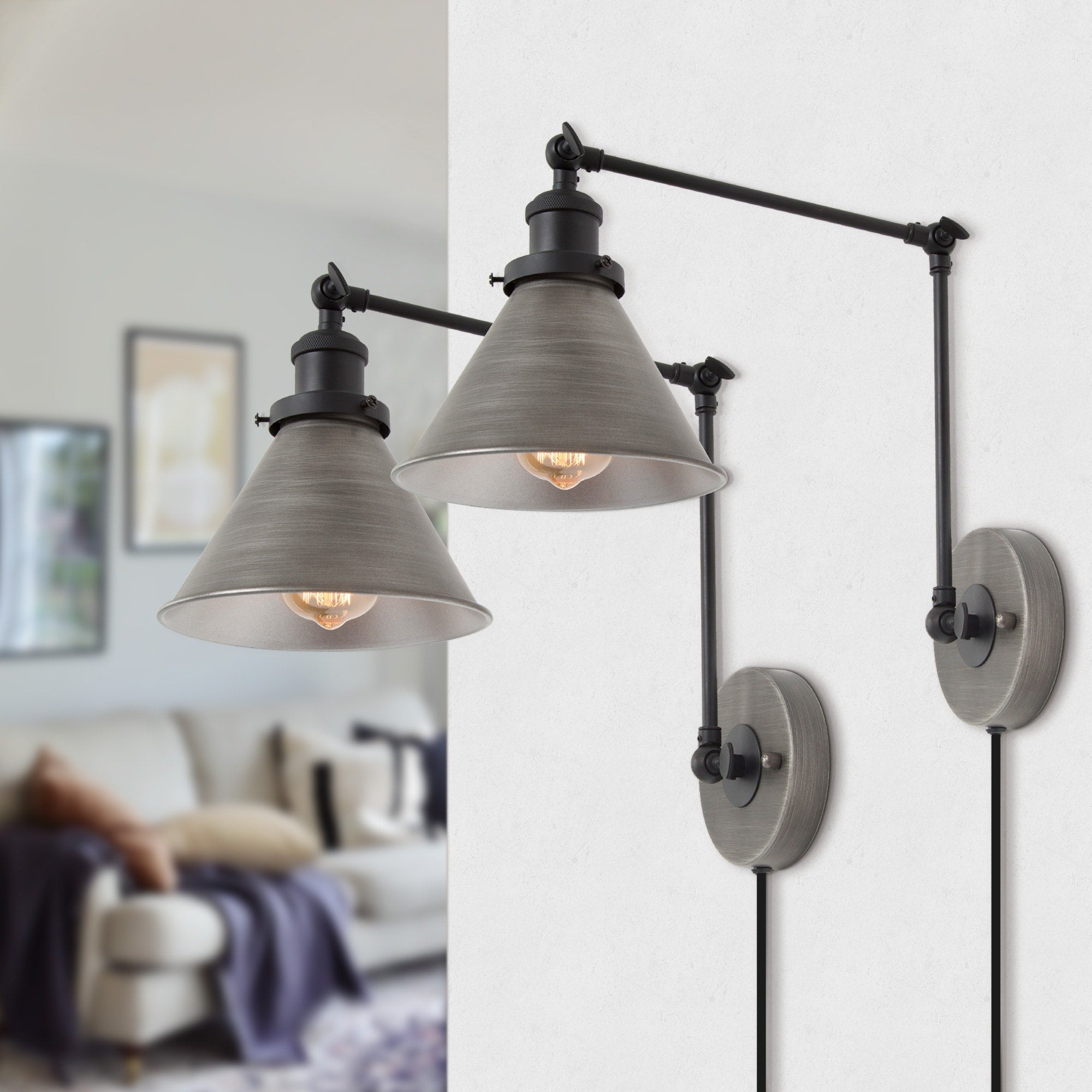 Lot de 2 appliques murales modernes à bras pivotant réglables et câblées