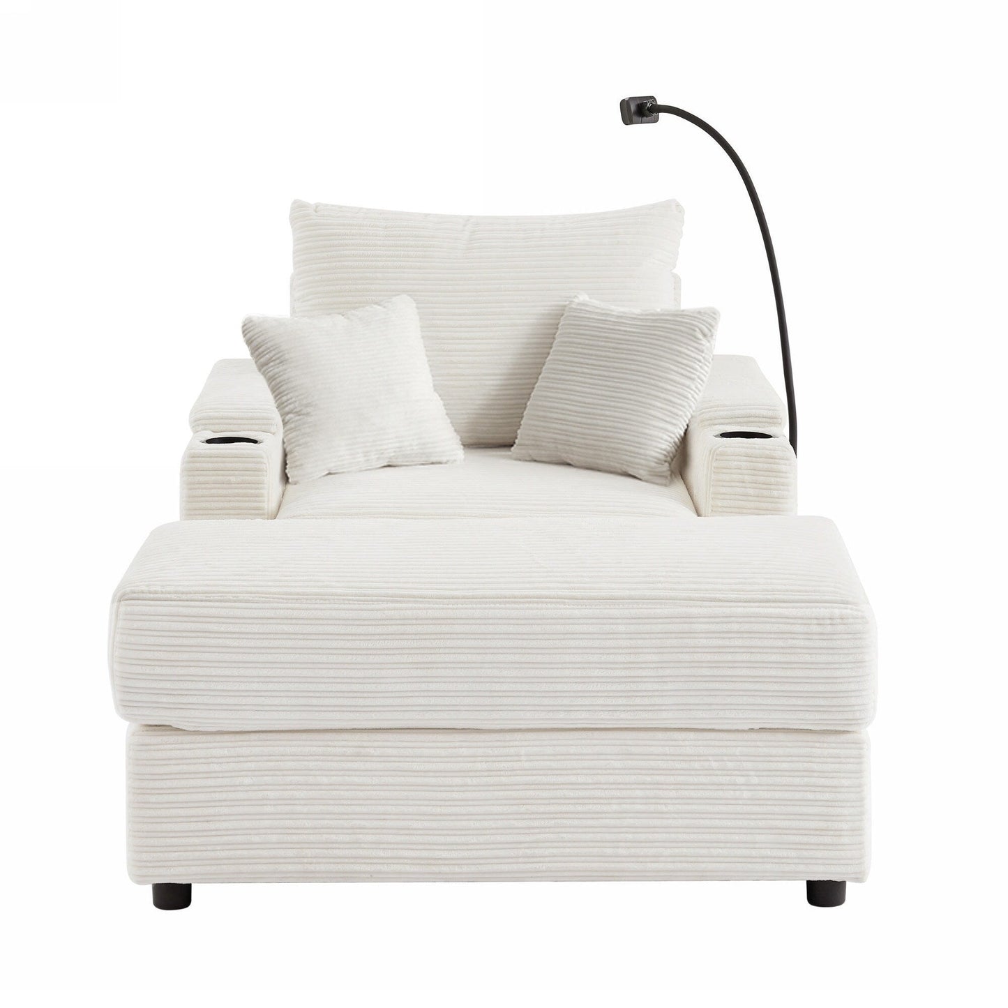 Canapé simple moderne avec pouf amovible, rangement dissimulé, ports USB, porte-gobelets et support de téléphone pour le salon