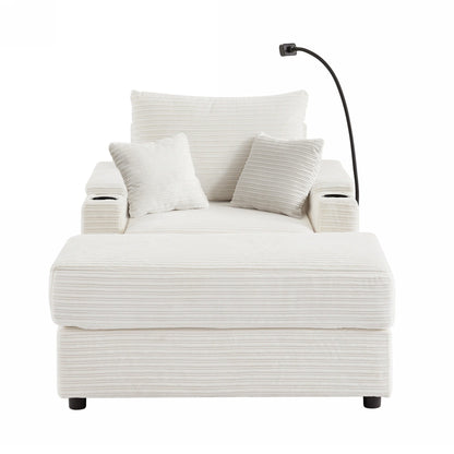 Canapé simple moderne avec pouf amovible, rangement dissimulé, ports USB, porte-gobelets et support de téléphone pour le salon