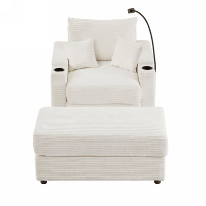 Canapé simple moderne avec pouf amovible, rangement dissimulé, ports USB, porte-gobelets et support de téléphone pour le salon